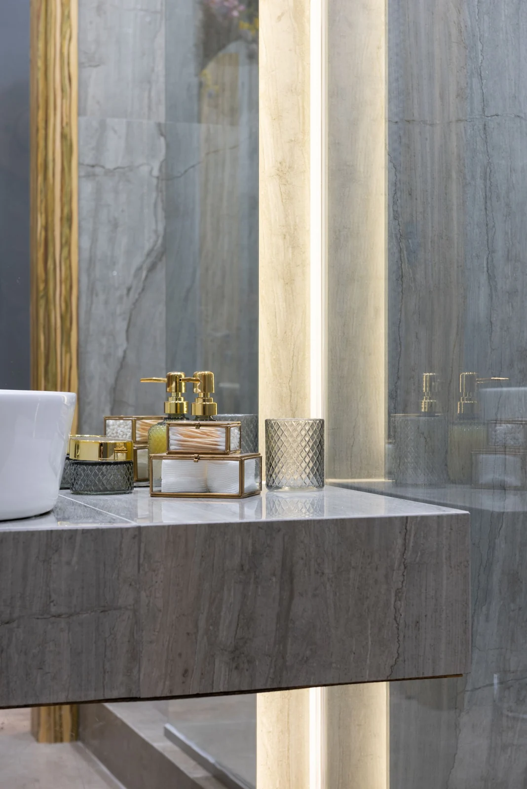 Bathroom basin on a marble countertop