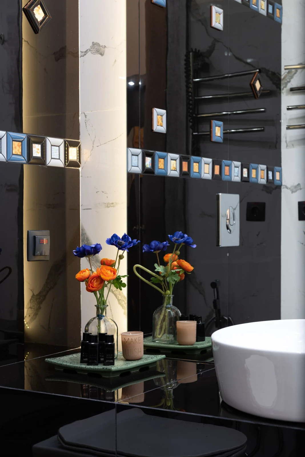 Bathroom basin and mirror